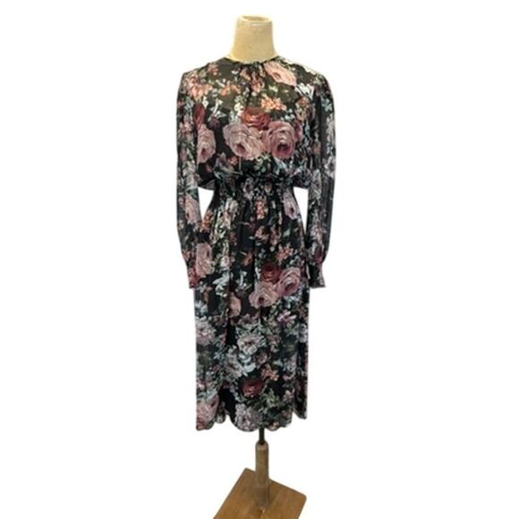 "ZARA WOMAN" Sheer Floral Midi Dress SZ M Whimsigoth Fairy Cottage Core Prairie - Picture 1 of 12